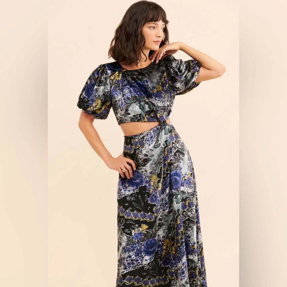 Anthropologie Let Me Be Burnout Velvet Cut Out Maxi Dress, Puff Sleeves, Size 3X